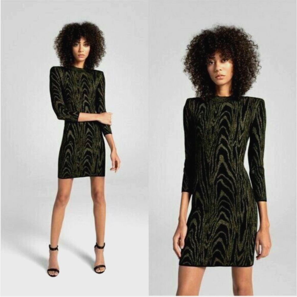 A.L.C. ZIGGY METALLIC JACQUARD MINI DRESS BLACK/GOLD